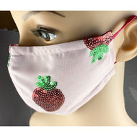 Handsewn Face Cover with Filter Pocket, Bendable Nose Wire, & Adjustable Elastic - Glittery Sequin Strawberries Watermelon Seeds - 5 Sizes
