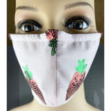 Handsewn Face Cover with Filter Pocket, Bendable Nose Wire, & Adjustable Elastic - Glittery Sequin Strawberries Watermelon Seeds - 5 Sizes