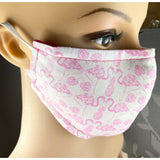 Handsewn Face Cover with Filter Pocket,  Bendable Nose Wire, & Adjustable Elastic - Pink Flamingo - 5 Sizes