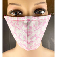 Handsewn Face Cover with Filter Pocket,  Bendable Nose Wire, & Adjustable Elastic - Pink Flamingo - 5 Sizes