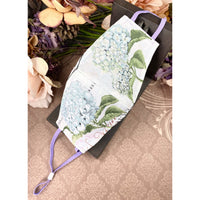 Handsewn Face Cover with Filter Pocket, Bendable Nose Wire, & Adjustable Elastic - Hydrangea Flowers - 5 Sizes