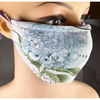 Handsewn Face Cover with Filter Pocket, Bendable Nose Wire, & Adjustable Elastic - Hydrangea Flowers - 5 Sizes