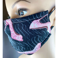 Handsewn Face Cover with Filter Pocket and Bendable Nose Wire - Glittery High Heel Shoes - 5 Sizes