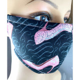 Handsewn Face Cover with Filter Pocket and Bendable Nose Wire - Glittery High Heel Shoes - 5 Sizes