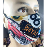 Handsewn Face Cover with Filter Pocket and Bendable Nose Wire - California Route 66 - 5 Sizes