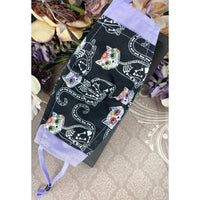 Handsewn Face Cover with Filter Pocket, Bendable Nose Wire, & Adjustable Elastic - Super Cute Feline Sugarskulls - 5 Sizes