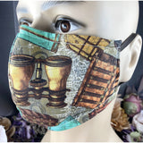 Handsewn Face Cover with Filter Pocket, Bendable Nose Wire, & Adjustable Elastic -  Vintage Traveling Photographer - 5 Sizes