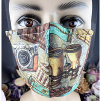Handsewn Face Cover with Filter Pocket, Bendable Nose Wire, & Adjustable Elastic -  Vintage Traveling Photographer - 5 Sizes