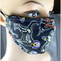 Handsewn Face Cover with Filter Pocket, Bendable Nose Wire, & Adjustable Elastic - Canine Sugarskulls - 5 Sizes