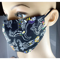 Handsewn Face Cover with Filter Pocket, Bendable Nose Wire, & Adjustable Elastic - Canine Sugarskulls - 5 Sizes
