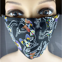 Handsewn Face Cover with Filter Pocket, Bendable Nose Wire, & Adjustable Elastic - Canine Sugarskulls - 5 Sizes