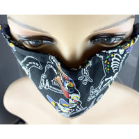 Handsewn Face Cover with Filter Pocket, Bendable Nose Wire, & Adjustable Elastic - Canine Sugarskulls - 5 Sizes