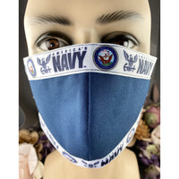 Handsewn Face Cover With Filter Pocket Bendable Nose Wire - United States Navy Themed Ribbon - 5 Sizes
