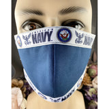Handsewn Face Cover With Filter Pocket Bendable Nose Wire - United States Navy Themed Ribbon - 5 Sizes