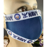 Handsewn Face Cover With Filter Pocket Bendable Nose Wire - United States Navy Themed Ribbon - 5 Sizes