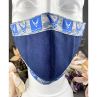 Handsewn Face Cover With Filter Pocket Bendable Nose Wire - United States Air Force Themed Ribbon - 5 Sizes