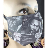 Handsewn Face Cover with Filter Pocket, Bendable Nose Wire, & Adjustable Elastic - Martin Luther King - Black Lives Matter Inspired - 5 Sizes