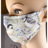 Handsewn Face Cover with Filter Pocket, Bendable Nose Wire, & Adjustable Elastic - Wildlife Birds - 5 Sizes