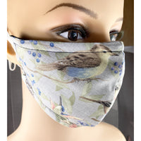 Handsewn Face Cover with Filter Pocket, Bendable Nose Wire, & Adjustable Elastic - Wildlife Birds - 5 Sizes