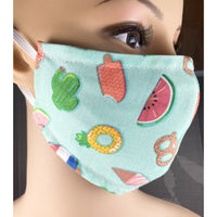 Handsewn Face Cover with Filter Pocket,  Bendable Nose Wire, & Adjustable Elastic - Summer Treats - 5 Sizes