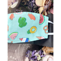 Handsewn Face Cover with Filter Pocket,  Bendable Nose Wire, & Adjustable Elastic - Summer Treats - 5 Sizes