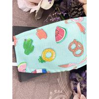 Handsewn Face Cover with Filter Pocket,  Bendable Nose Wire, & Adjustable Elastic - Summer Treats - 5 Sizes