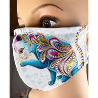 Handsewn Face Cover with Filter Pocket and Bendable Nose Wire - Catitude Gold Shimmer Turquoise Cats - 5 Sizes