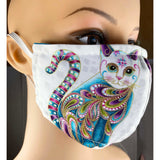 Handsewn Face Cover with Filter Pocket and Bendable Nose Wire - Catitude Gold Shimmer Turquoise Cats - 5 Sizes