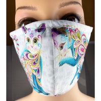 Handsewn Face Cover with Filter Pocket and Bendable Nose Wire - Catitude Gold Shimmer Turquoise Cats - 5 Sizes