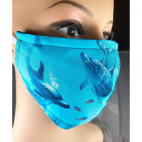 Handsewn Face Cover with Filter Pocket, Bendable Nose Wire, and Adjustable Elastic - Dolphins & Ocean - 5 Sizes