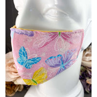 Handsewn Face Cover with Filter Pocket and Bendable Nose Wire - Glittery Butterflies - 5 Sizes