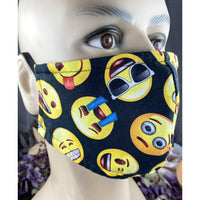 Handsewn Face Cover with Filter Pocket & Bendable Nose Wire - Emoji Faces - 5 Sizes