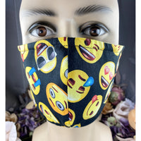 Handsewn Face Cover with Filter Pocket & Bendable Nose Wire - Emoji Faces - 5 Sizes