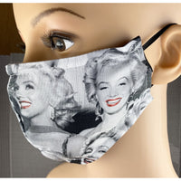 Handsewn Face Cover with Filter Pocket, Bendable Nose Wire, & Adjustable Elastic - Marilyn Monroe - 5 Sizes