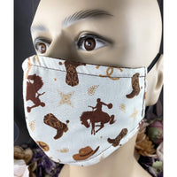 Handsewn Face Cover with Filter Pocket & Bendable Nose Wire - Western Cowboy - 5 Sizes