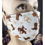 Handsewn Face Cover with Filter Pocket & Bendable Nose Wire - Western Cowboy - 5 Sizes