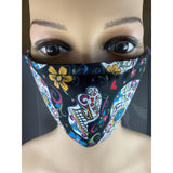 Handsewn Face Cover with Filter Pocket, Bendable Nose Wire, & Adjustable Elastic - Folkloric Skulls - 5 Sizes
