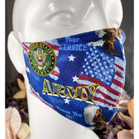 Handsewn Face Cover with Filter Pocket, Bendable Nose Wire, & Adjustable Elastic - U.S. Army Themed Fabric  - 5 Sizes