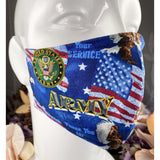 Handsewn Face Cover with Filter Pocket, Bendable Nose Wire, & Adjustable Elastic - U.S. Army Themed Fabric  - 5 Sizes