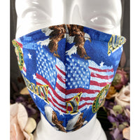 Handsewn Face Cover with Filter Pocket, Bendable Nose Wire, & Adjustable Elastic - U.S. Army Themed Fabric  - 5 Sizes