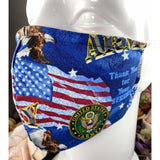 Handsewn Face Cover with Filter Pocket, Bendable Nose Wire, & Adjustable Elastic - U.S. Army Themed Fabric  - 5 Sizes