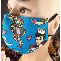 Handsewn Face Cover with Filter Pocket and Bendable Nose Wire - Sailor Cards & Love Theme - 5 Sizes