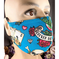 Handsewn Face Cover with Filter Pocket and Bendable Nose Wire - Sailor Cards & Love Theme - 5 Sizes