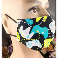 Handsewn Face Cover with Filter Pocket,  Bendable Nose Wire, & Adjustable Elastic - Game Controller - 5 Sizes