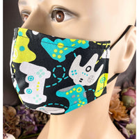 Handsewn Face Cover with Filter Pocket,  Bendable Nose Wire, & Adjustable Elastic - Game Controller - 5 Sizes