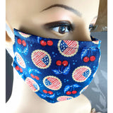 Handsewn Face Cover with Filter Pocket,  Bendable Nose Wire, & Adjustable Elastic - American Cherry Pie - 5 Sizes