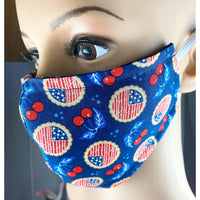 Handsewn Face Cover with Filter Pocket,  Bendable Nose Wire, & Adjustable Elastic - American Cherry Pie - 5 Sizes