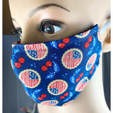 Handsewn Face Cover with Filter Pocket,  Bendable Nose Wire, & Adjustable Elastic - American Cherry Pie - 5 Sizes