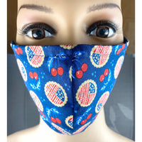 Handsewn Face Cover with Filter Pocket,  Bendable Nose Wire, & Adjustable Elastic - American Cherry Pie - 5 Sizes