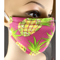 Handsewn Face Cover with Filter Pocket & Bendable Nose Wire - Pineapples - 5 Sizes